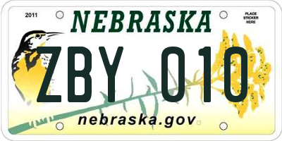 NE license plate ZBY010