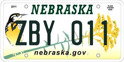 NE license plate ZBY011