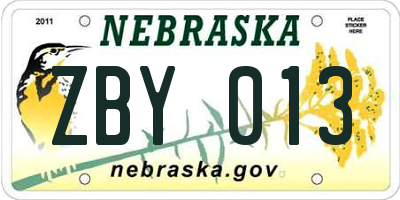 NE license plate ZBY013