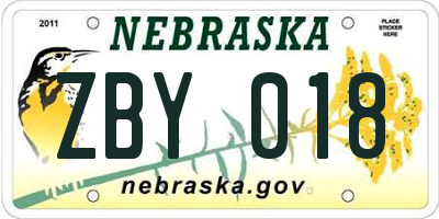 NE license plate ZBY018