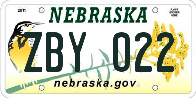 NE license plate ZBY022