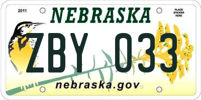 NE license plate ZBY033