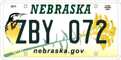NE license plate ZBY072
