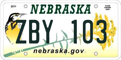 NE license plate ZBY103