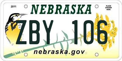 NE license plate ZBY106