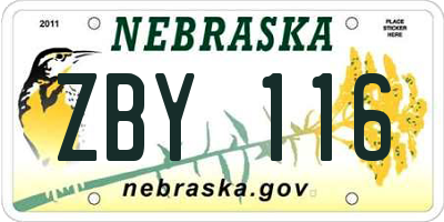 NE license plate ZBY116
