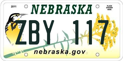NE license plate ZBY117