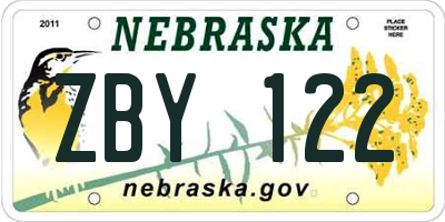 NE license plate ZBY122