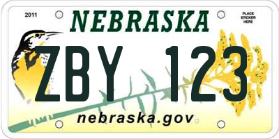 NE license plate ZBY123
