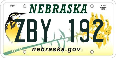 NE license plate ZBY192