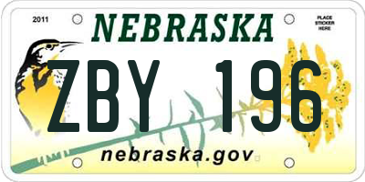 NE license plate ZBY196
