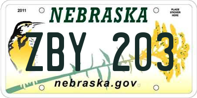 NE license plate ZBY203