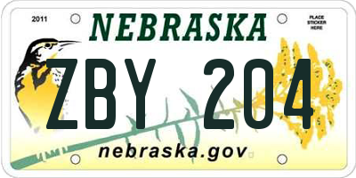 NE license plate ZBY204