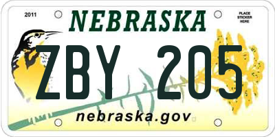 NE license plate ZBY205