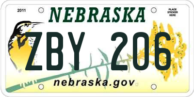 NE license plate ZBY206
