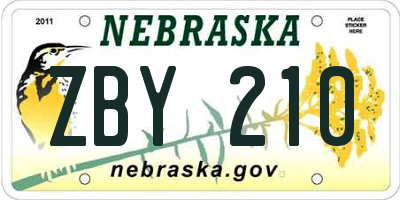NE license plate ZBY210