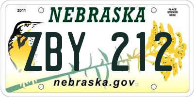 NE license plate ZBY212