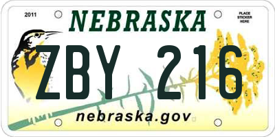 NE license plate ZBY216