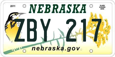NE license plate ZBY217