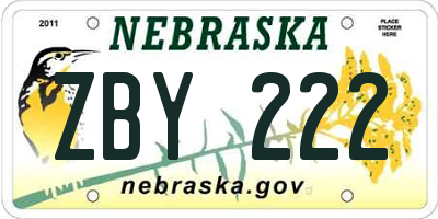 NE license plate ZBY222
