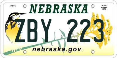 NE license plate ZBY223