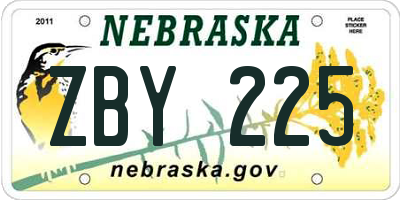 NE license plate ZBY225