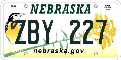NE license plate ZBY227