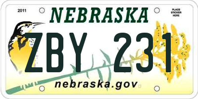 NE license plate ZBY231