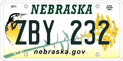 NE license plate ZBY232
