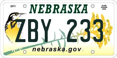NE license plate ZBY233