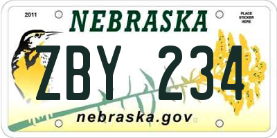 NE license plate ZBY234