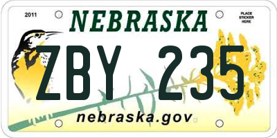 NE license plate ZBY235