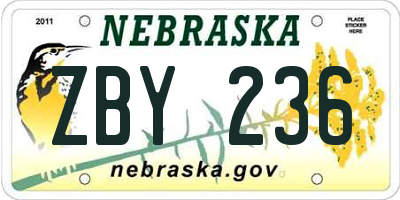 NE license plate ZBY236