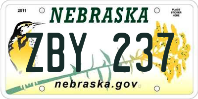 NE license plate ZBY237