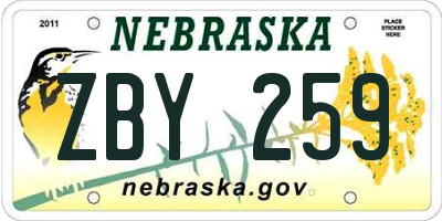 NE license plate ZBY259