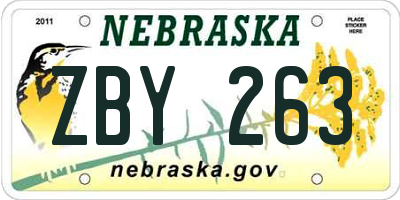 NE license plate ZBY263