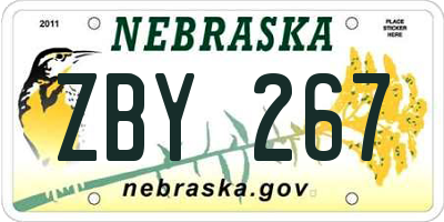 NE license plate ZBY267