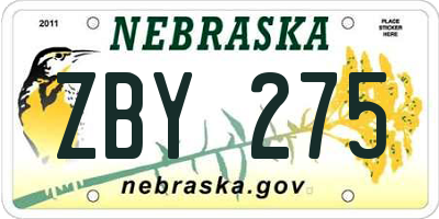 NE license plate ZBY275