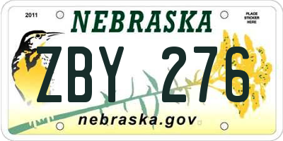 NE license plate ZBY276