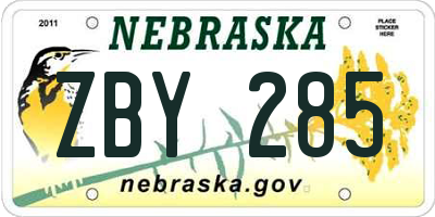 NE license plate ZBY285