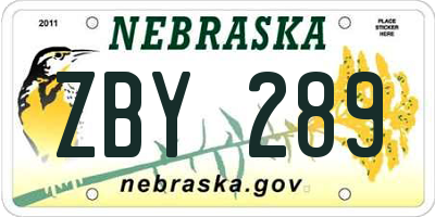 NE license plate ZBY289