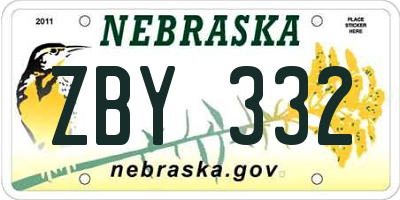 NE license plate ZBY332