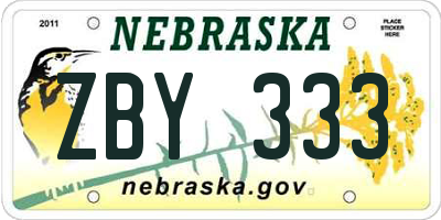 NE license plate ZBY333