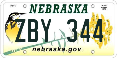 NE license plate ZBY344