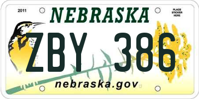 NE license plate ZBY386