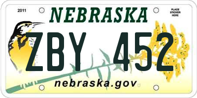 NE license plate ZBY452