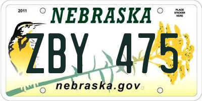 NE license plate ZBY475
