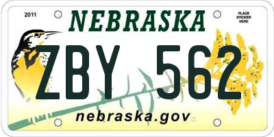 NE license plate ZBY562
