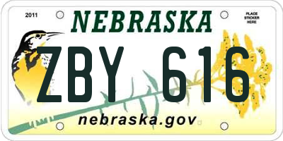 NE license plate ZBY616