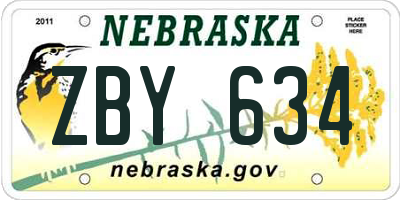 NE license plate ZBY634